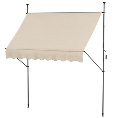Freestanding Manual Retractable Awning 2.5L x 1.2W x 2.1-3H m Adjustable Tilt for Balcony without Drilling Holes Aluminum Metal Polyester Sand