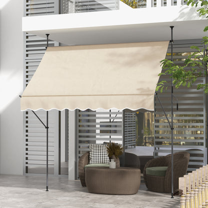 Freestanding Manual Retractable Awning 2.5L x 1.2W x 2.1-3H m Adjustable Tilt for Balcony without Drilling Holes Aluminum Metal Polyester Sand