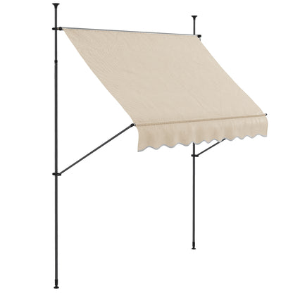 Freestanding Manual Retractable Awning 2.5L x 1.2W x 2.1-3H m Adjustable Tilt for Balcony without Drilling Holes Aluminum Metal Polyester Sand