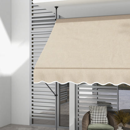 Freestanding Manual Retractable Awning 2.5L x 1.2W x 2.1-3H m Adjustable Tilt for Balcony without Drilling Holes Aluminum Metal Polyester Sand