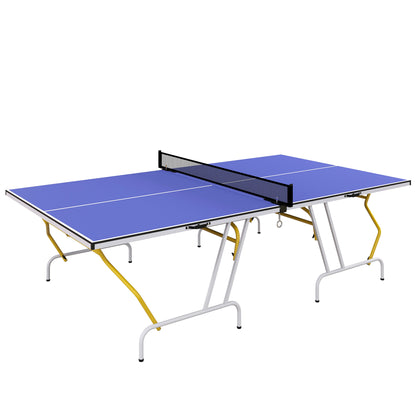 SPORTNOW Quarter-Folding Table Tennis Table with Table Tennis Net, 2 Paddles, 3 Balls, for Indoor 274 x 152.5 x 76 cm Blue