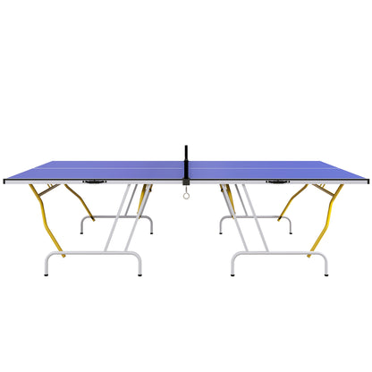 SPORTNOW Quarter-Folding Table Tennis Table with Table Tennis Net, 2 Paddles, 3 Balls, for Indoor 274 x 152.5 x 76 cm Blue