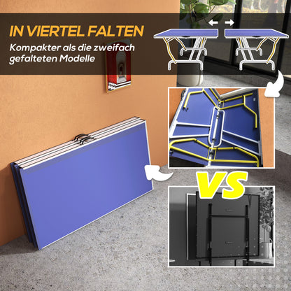 SPORTNOW Quarter-Folding Table Tennis Table with Table Tennis Net, 2 Paddles, 3 Balls, for Indoor 274 x 152.5 x 76 cm Blue