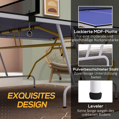 SPORTNOW Quarter-Folding Table Tennis Table with Table Tennis Net, 2 Paddles, 3 Balls, for Indoor 274 x 152.5 x 76 cm Blue