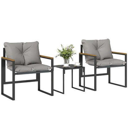 3-Piece Bistro Set for 2 — Metal Frame, Cushioned Chairs & Side Table, Outdoor Furniture for Balcony, Patio, or Lawn