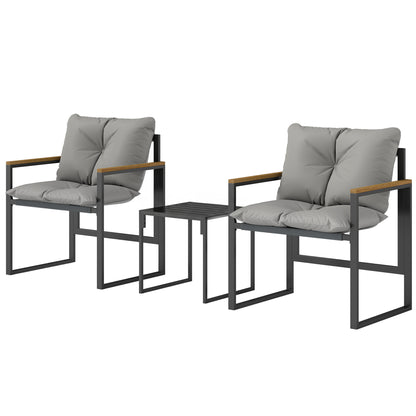 3-Piece Bistro Set for 2 — Metal Frame, Cushioned Chairs & Side Table, Outdoor Furniture for Balcony, Patio, or Lawn