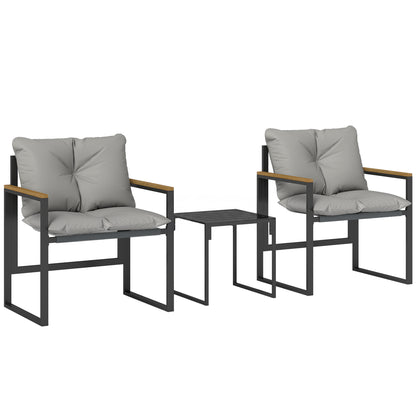 3-Piece Bistro Set for 2 — Metal Frame, Cushioned Chairs & Side Table, Outdoor Furniture for Balcony, Patio, or Lawn