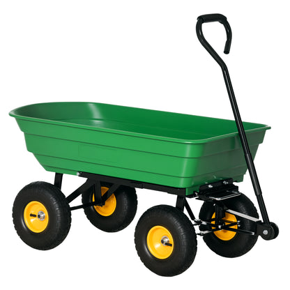 Garden Dump Cart - 75 L Capacity 200 kg Load Transport Cart Beach Cart with Steel Frame and 4 Air-Filled Wheels Green