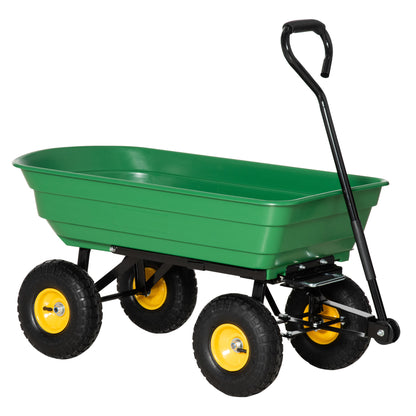 Garden Dump Cart - 75 L Capacity 200 kg Load Transport Cart Beach Cart with Steel Frame and 4 Air-Filled Wheels Green