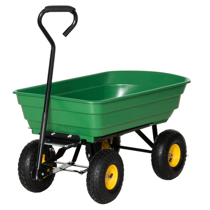 Garden Dump Cart - 75 L Capacity 200 kg Load Transport Cart Beach Cart with Steel Frame and 4 Air-Filled Wheels Green
