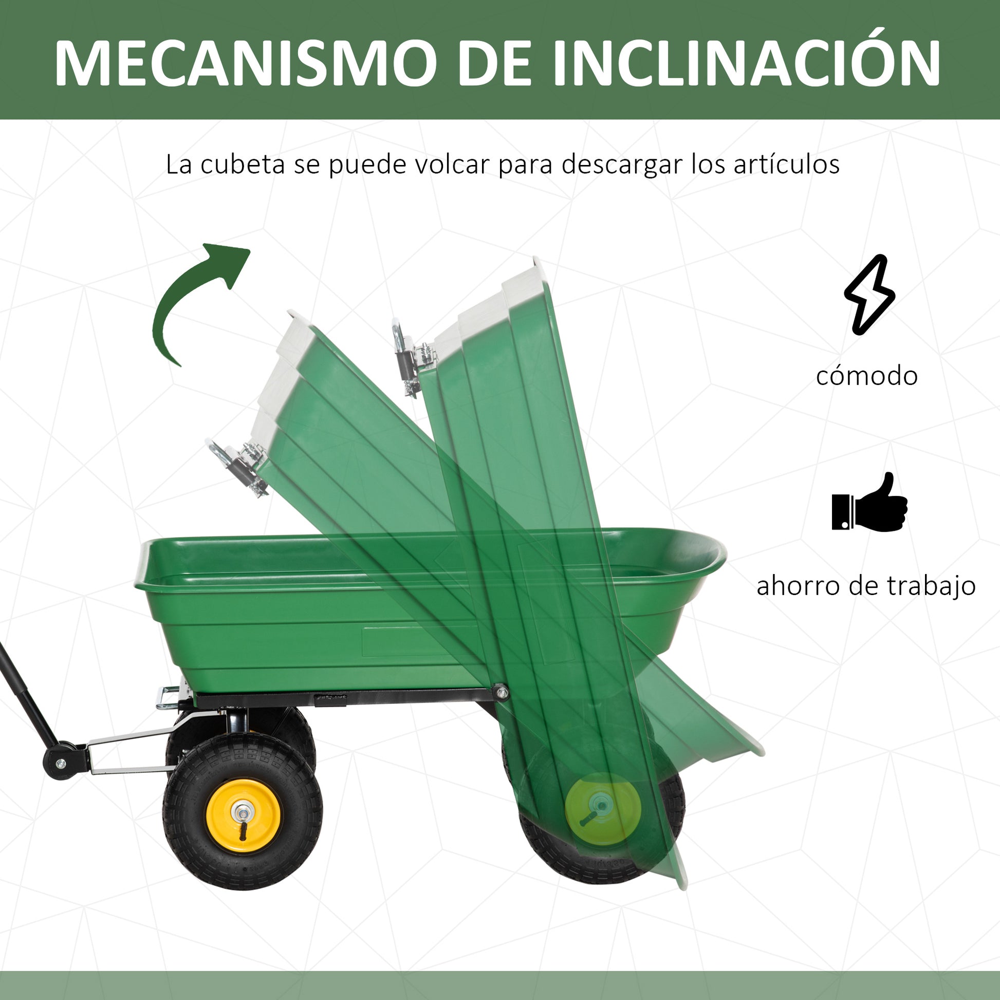 Garden Dump Cart - 75 L Capacity 200 kg Load Transport Cart Beach Cart with Steel Frame and 4 Air-Filled Wheels Green