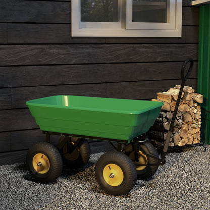 Garden Dump Cart - 75 L Capacity 200 kg Load Transport Cart Beach Cart with Steel Frame and 4 Air-Filled Wheels Green