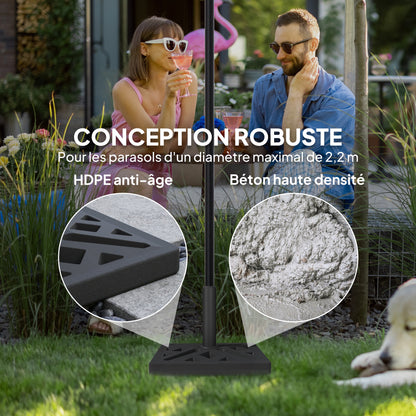 Square Parasol Base 15 kg, Concrete Umbrella Stand, Umbrella Base for Ø 32, 38, 48 mm Pole, Perforated Design, Patio Umbrella Stand for Garden Patio Terrace, 45 x 45 x 33.5 cm, Black