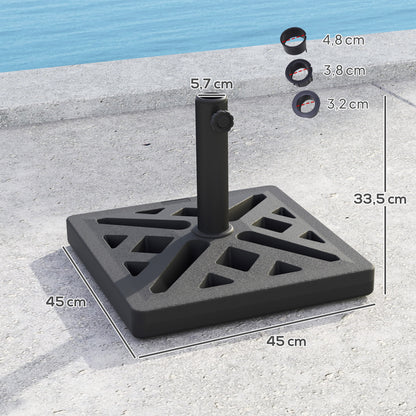 Square Parasol Base 15 kg, Concrete Umbrella Stand, Umbrella Base for Ø 32, 38, 48 mm Pole, Perforated Design, Patio Umbrella Stand for Garden Patio Terrace, 45 x 45 x 33.5 cm, Black