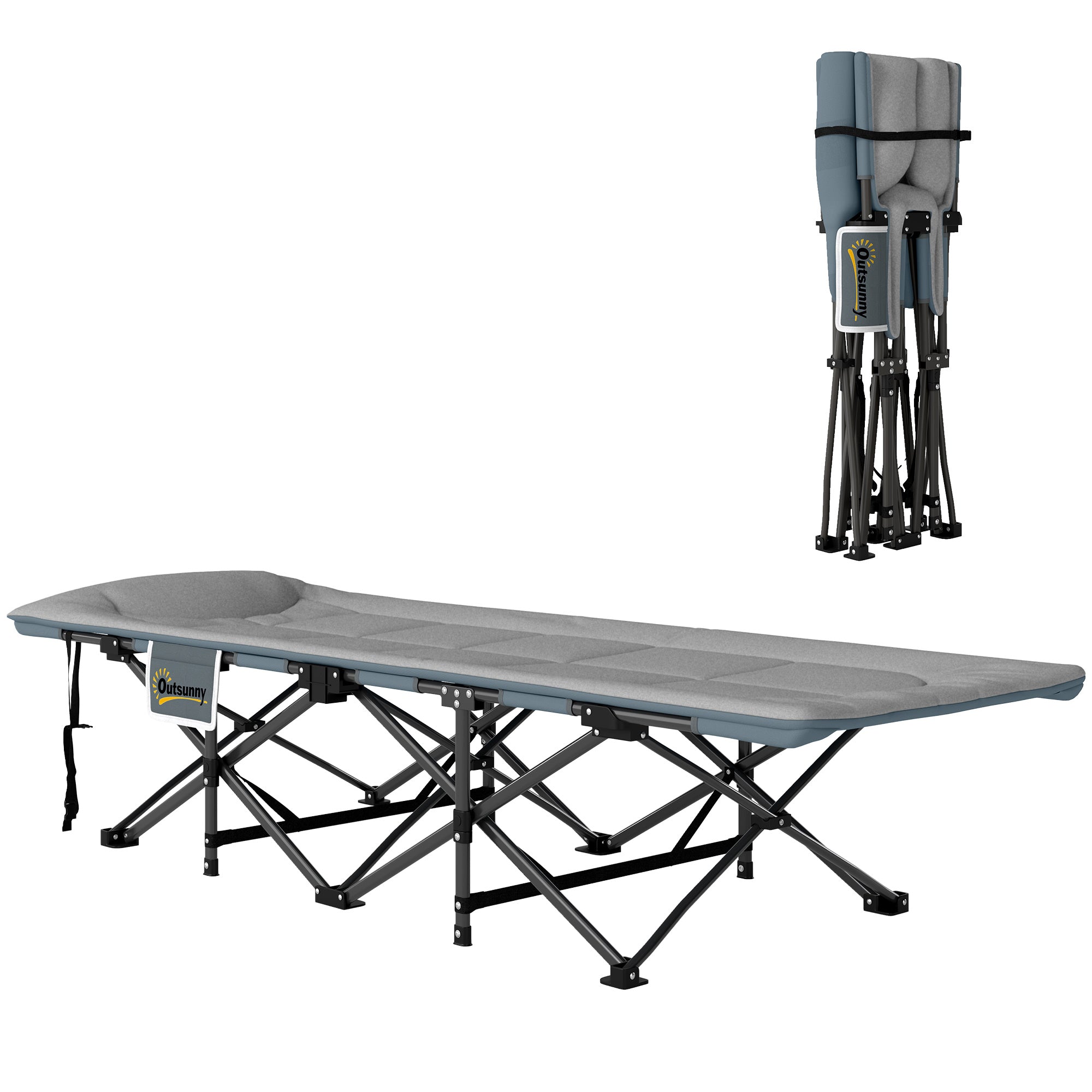 Foldable Camping Cot with Mattress Pillow Side Pocket 187 x 67 x 37 cm Guest Bed up to 150 kg Camping Cot for Adults Folding Bed for Outdoor, Garden Camping Travel Gray