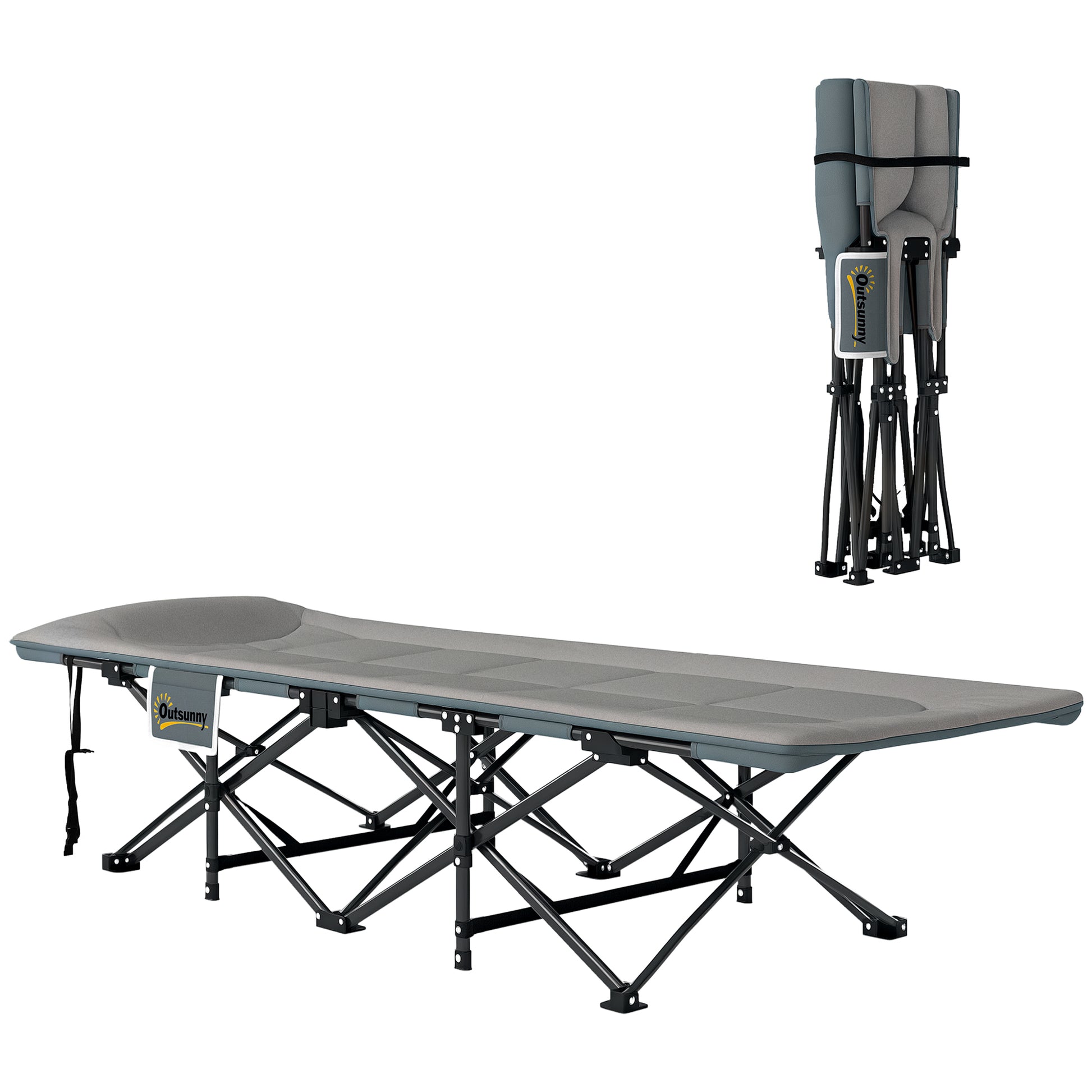 Foldable Camping Cot with Mattress Pillow Side Pocket 187 x 67 x 37 cm Guest Bed up to 150 kg Camping Cot for Adults Folding Bed for Outdoor, Garden Camping Travel Gray
