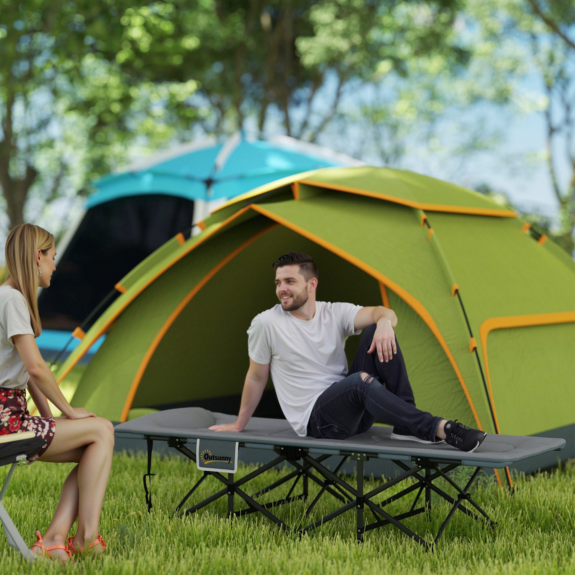 Foldable Camping Cot with Mattress Pillow Side Pocket 187 x 67 x 37 cm Guest Bed up to 150 kg Camping Cot for Adults Folding Bed for Outdoor, Garden Camping Travel Gray