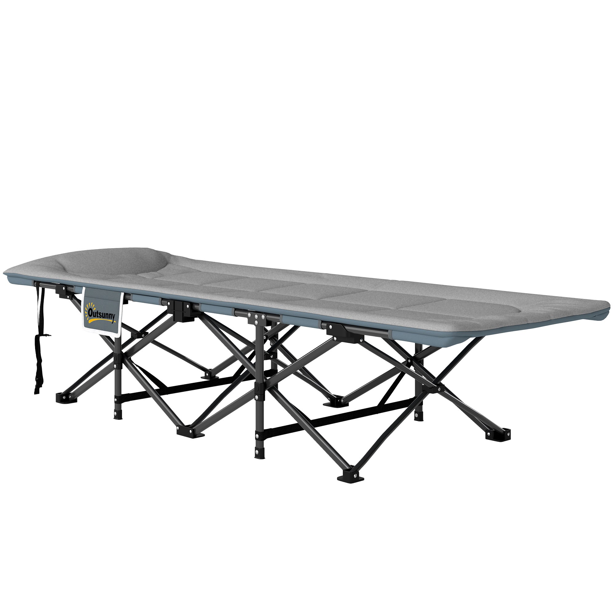 Foldable Camping Cot with Mattress Pillow Side Pocket 187 x 67 x 37 cm Guest Bed up to 150 kg Camping Cot for Adults Folding Bed for Outdoor, Garden Camping Travel Gray