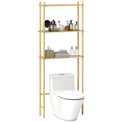 Toilet Shelf 3 Levels Bathroom Shelf with Tip-Over Protection, Space-Saving Multifunctional Shelf made of Bamboo, for Laundry Room, Country Style, Natural Wood