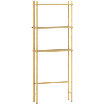 Toilet Shelf 3 Levels Bathroom Shelf with Tip-Over Protection, Space-Saving Multifunctional Shelf made of Bamboo, for Laundry Room, Country Style, Natural Wood