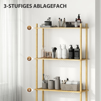 Toilet Shelf 3 Levels Bathroom Shelf with Tip-Over Protection, Space-Saving Multifunctional Shelf made of Bamboo, for Laundry Room, Country Style, Natural Wood