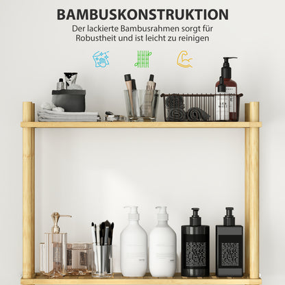 Toilet Shelf 3 Levels Bathroom Shelf with Tip-Over Protection, Space-Saving Multifunctional Shelf made of Bamboo, for Laundry Room, Country Style, Natural Wood