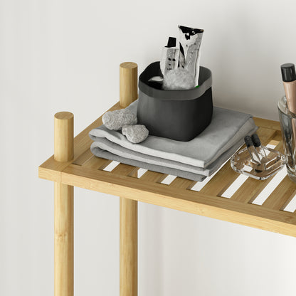 Toilet Shelf 3 Levels Bathroom Shelf with Tip-Over Protection, Space-Saving Multifunctional Shelf made of Bamboo, for Laundry Room, Country Style, Natural Wood