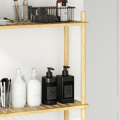 Toilet Shelf 3 Levels Bathroom Shelf with Tip-Over Protection, Space-Saving Multifunctional Shelf made of Bamboo, for Laundry Room, Country Style, Natural Wood