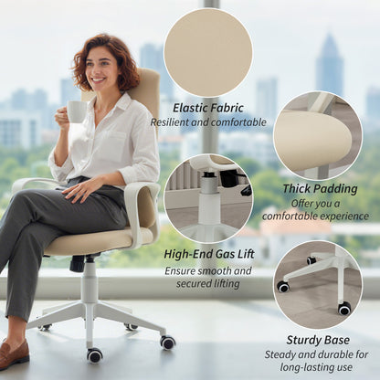 Swivel Office Chair – Adjustable Height, Tilting Function, Padded High Back & Fixed Armrests, Beige (24.4×22.0×43.3–47.0 in)