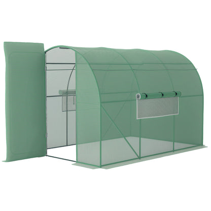 Garden Tunnel Greenhouse 6m² Reinforced Galvanized Steel 2.5cm Diameter + High Density PE Windows Door Green