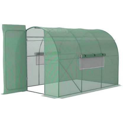 Garden Tunnel Greenhouse 6m² Reinforced Galvanized Steel 2.5cm Diameter + High Density PE Windows Door Green