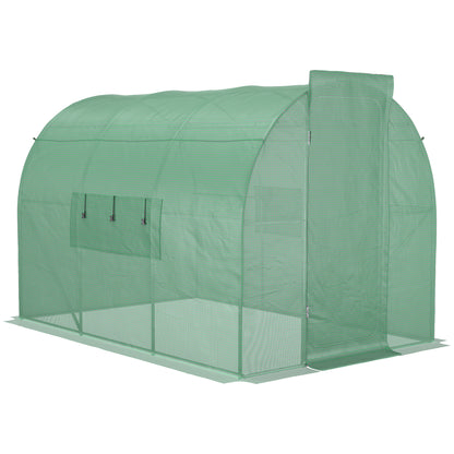 Garden Tunnel Greenhouse 6m² Reinforced Galvanized Steel 2.5cm Diameter + High Density PE Windows Door Green