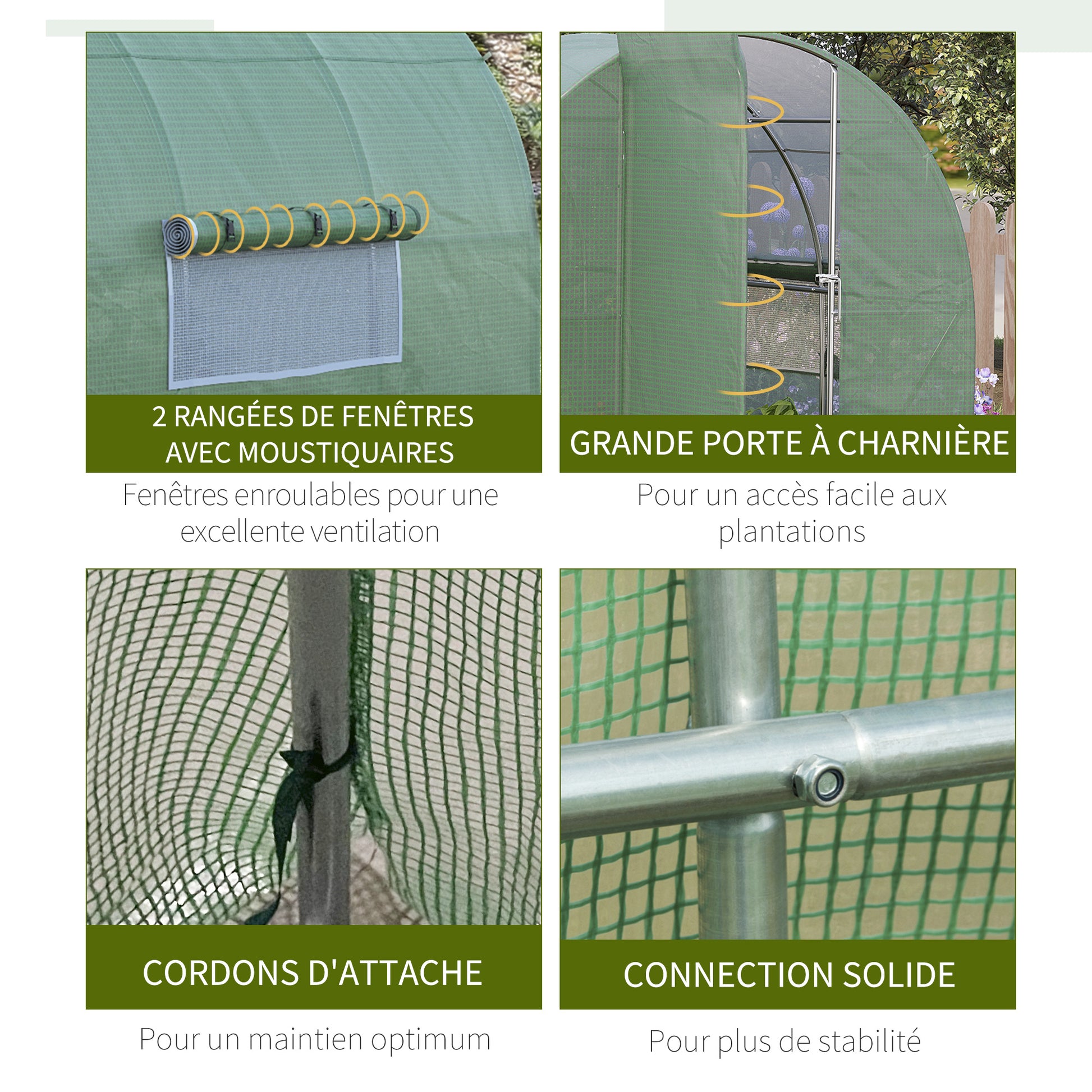 Garden Tunnel Greenhouse 6m² Reinforced Galvanized Steel 2.5cm Diameter + High Density PE Windows Door Green