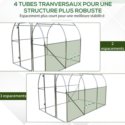 Garden Tunnel Greenhouse 6m² Reinforced Galvanized Steel 2.5cm Diameter + High Density PE Windows Door Green