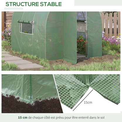 Garden Tunnel Greenhouse 6m² Reinforced Galvanized Steel 2.5cm Diameter + High Density PE Windows Door Green