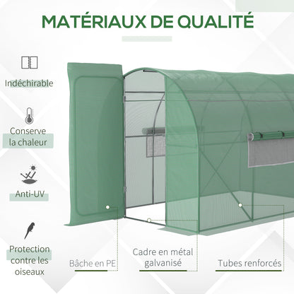 Garden Tunnel Greenhouse 6m² Reinforced Galvanized Steel 2.5cm Diameter + High Density PE Windows Door Green
