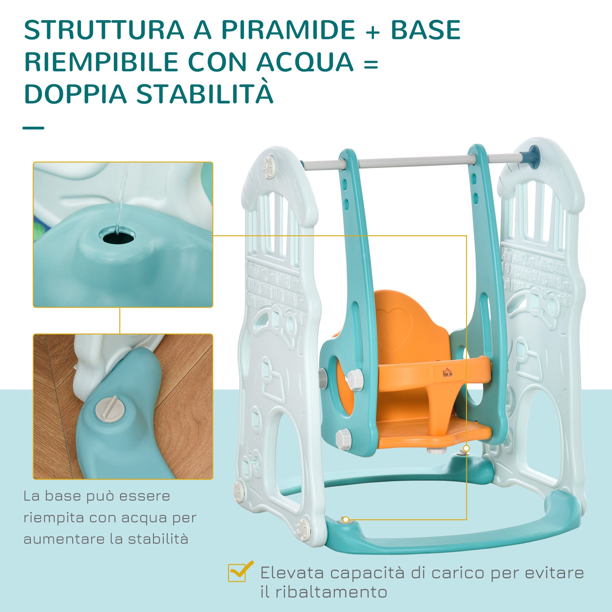 3-in-1 Children's Slide with Adjustable Swing, Basketball Hoop, and Balls for Bedroom and Garden, 149x186x98cm, Blue and Orange