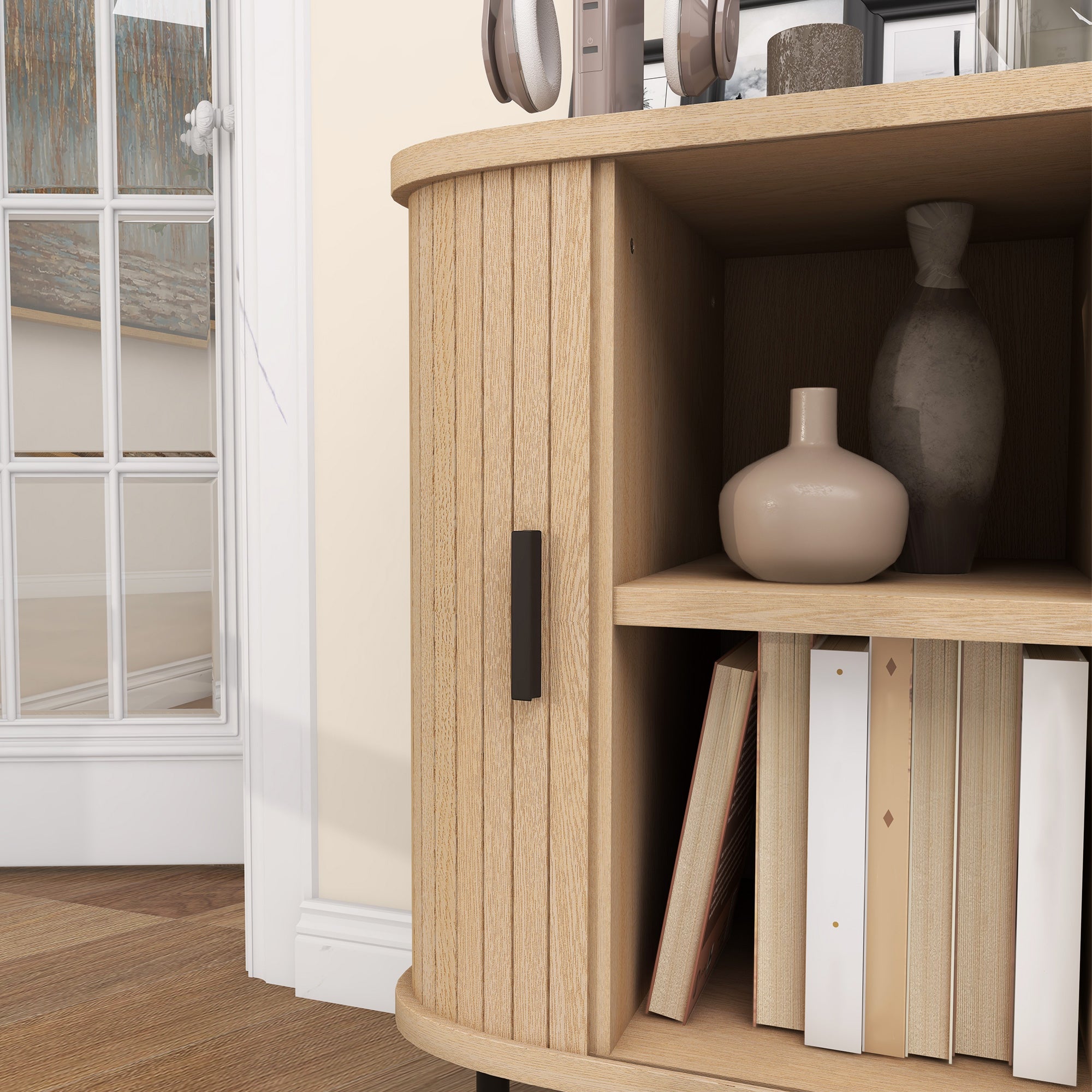 Vintage Sideboard with 2 Sliding Drum Doors and Compartments for Living Room, Kitchen, Dining Room 90x40x75 cm Oak