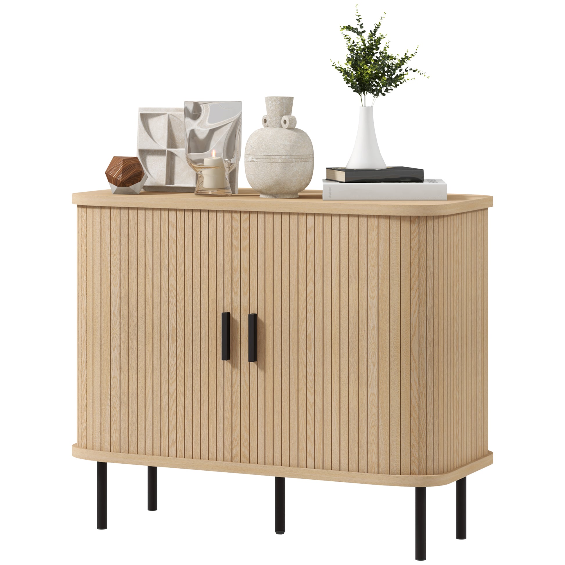Vintage Sideboard with 2 Sliding Drum Doors and Compartments for Living Room, Kitchen, Dining Room 90x40x75 cm Oak