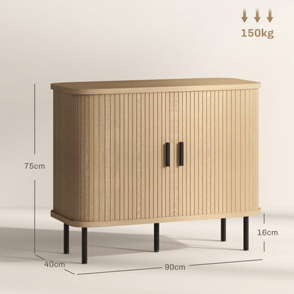 Vintage Sideboard with 2 Sliding Drum Doors and Compartments for Living Room, Kitchen, Dining Room 90x40x75 cm Oak