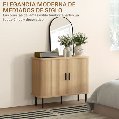 Vintage Sideboard with 2 Sliding Drum Doors and Compartments for Living Room, Kitchen, Dining Room 90x40x75 cm Oak