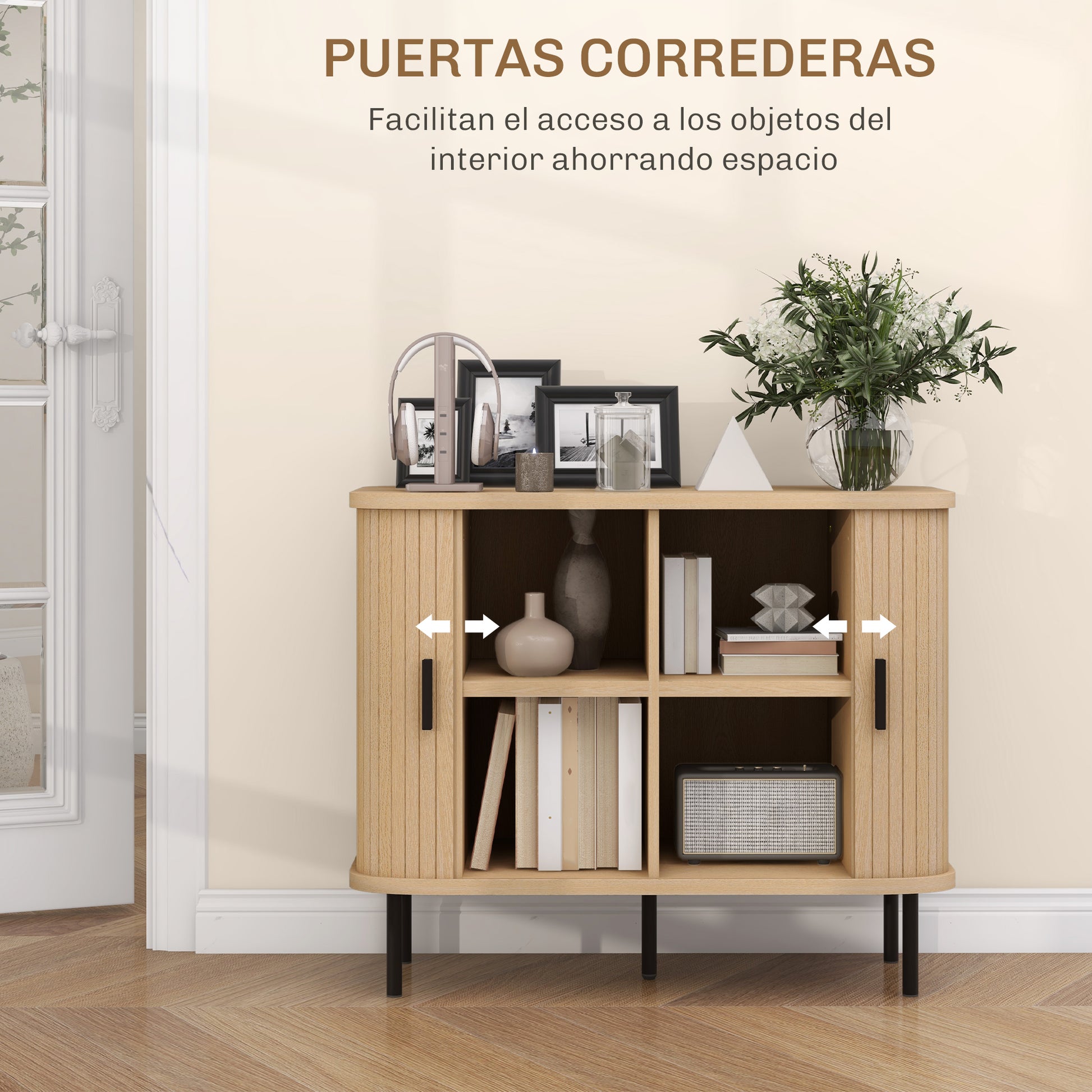 Vintage Sideboard with 2 Sliding Drum Doors and Compartments for Living Room, Kitchen, Dining Room 90x40x75 cm Oak