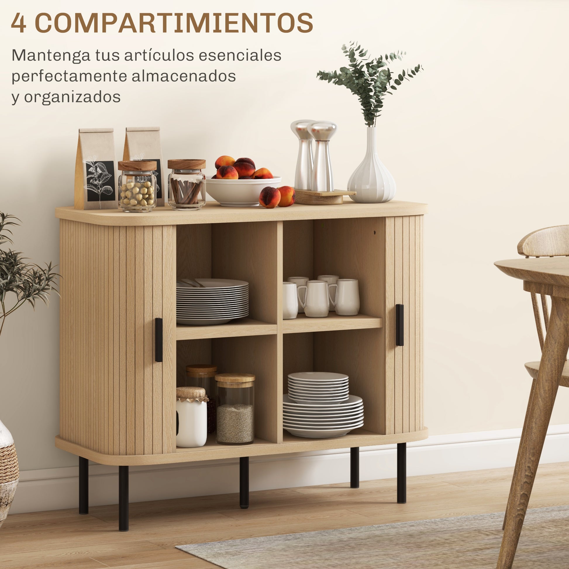 Vintage Sideboard with 2 Sliding Drum Doors and Compartments for Living Room, Kitchen, Dining Room 90x40x75 cm Oak
