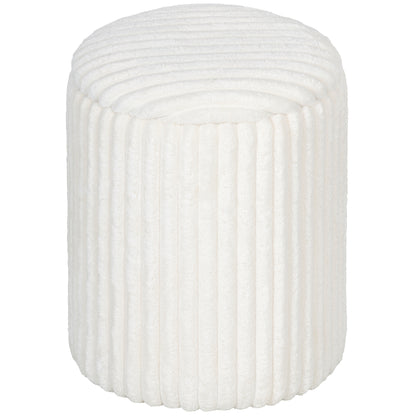 Storage Ottoman with Hidden Compartment — Round Ottoman with Reversible Multi-Function Lid, Marble-Effect Top, White Corduroy Upholstery, Modern Side Table for Living Room & Bedroom, 13.8 x 13.8 x 17.7 in (35 x 35 x 45 cm)