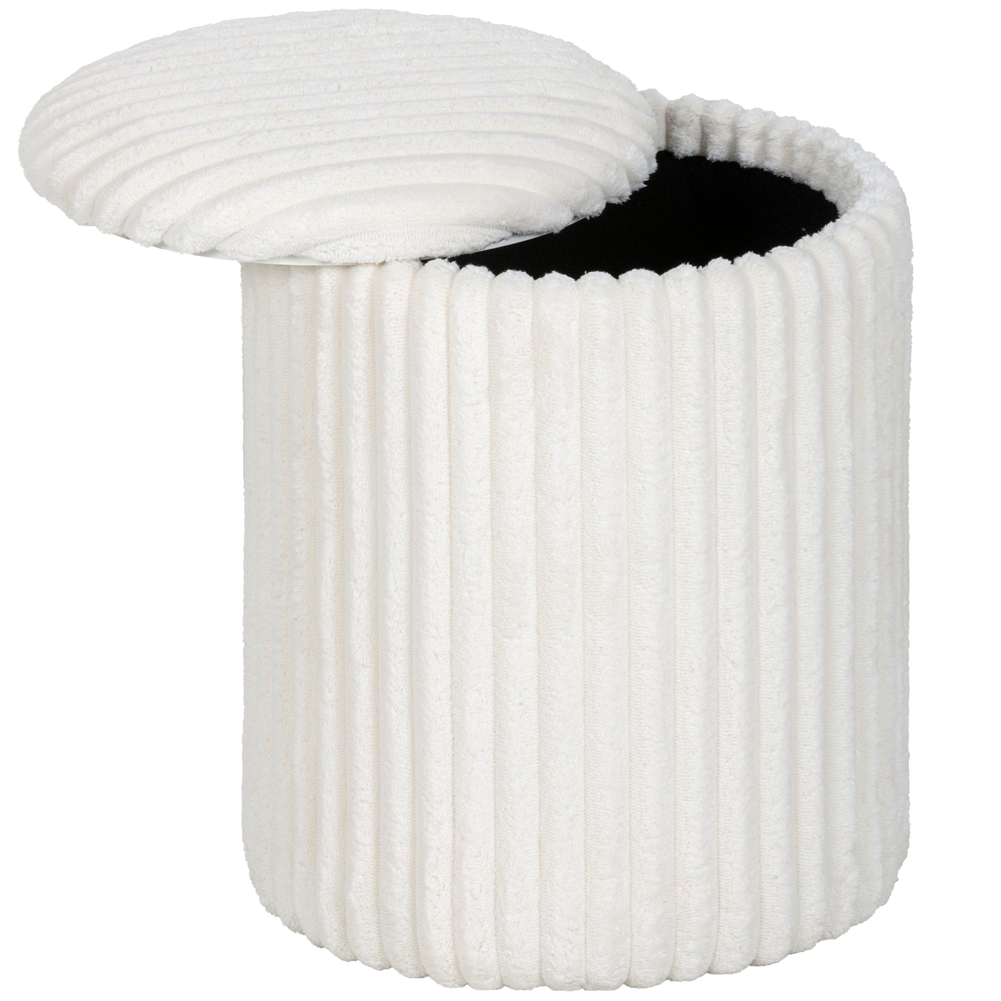 Storage Ottoman with Hidden Compartment — Round Ottoman with Reversible Multi-Function Lid, Marble-Effect Top, White Corduroy Upholstery, Modern Side Table for Living Room & Bedroom, 13.8 x 13.8 x 17.7 in (35 x 35 x 45 cm)