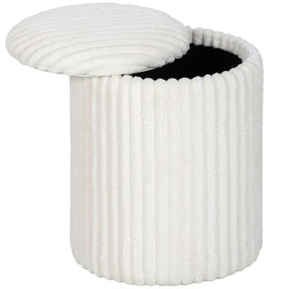 Storage Ottoman with Hidden Compartment — Round Ottoman with Reversible Multi-Function Lid, Marble-Effect Top, White Corduroy Upholstery, Modern Side Table for Living Room & Bedroom, 13.8 x 13.8 x 17.7 in (35 x 35 x 45 cm)