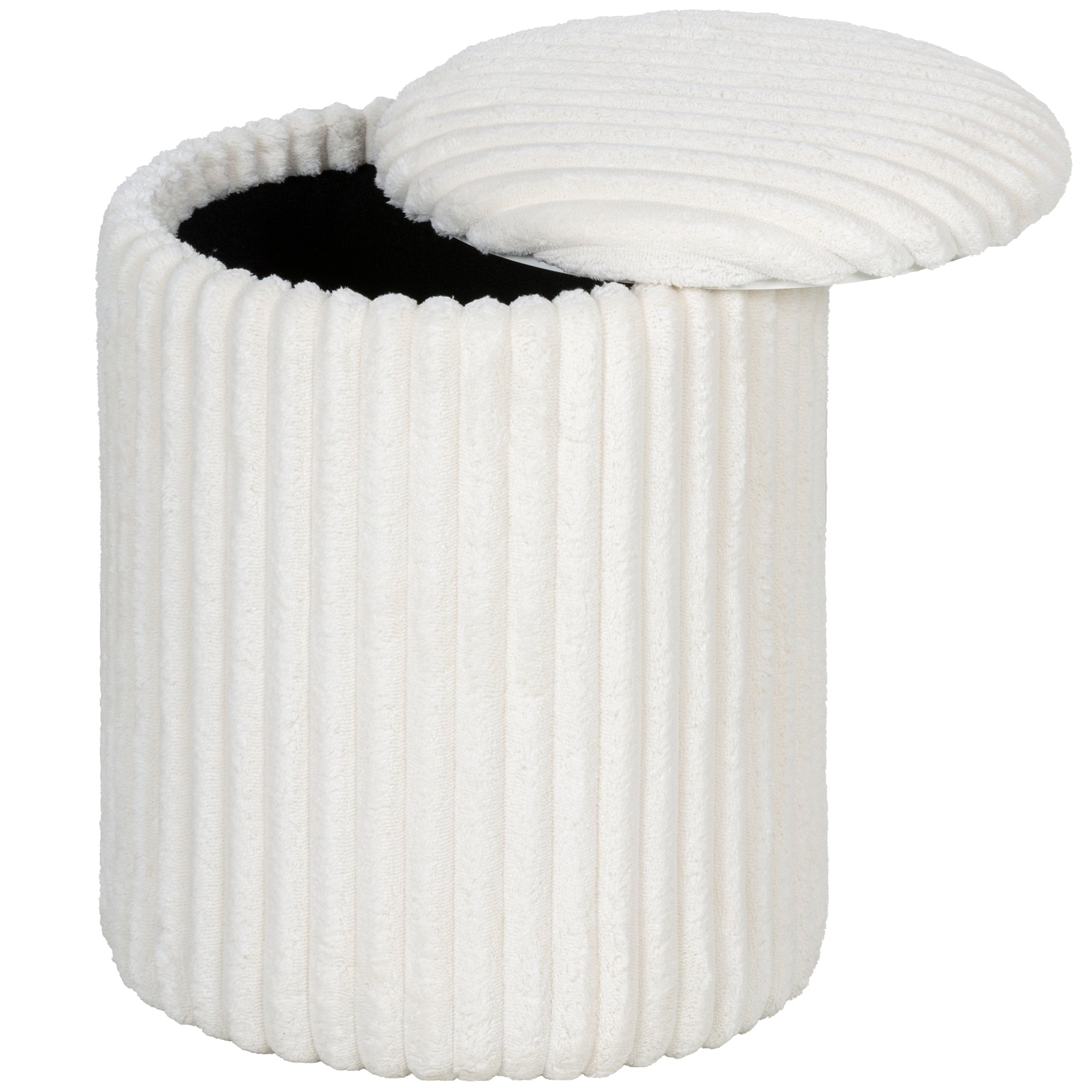 Storage Ottoman with Hidden Compartment — Round Ottoman with Reversible Multi-Function Lid, Marble-Effect Top, White Corduroy Upholstery, Modern Side Table for Living Room & Bedroom, 13.8 x 13.8 x 17.7 in (35 x 35 x 45 cm)