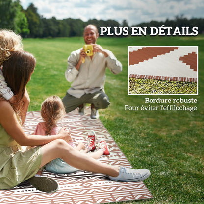 Reversible Outdoor Rug 1.8 x 2.7 m, weather-resistant PP geometric wall pattern floor mat, includes carry bag, outdoor terrace rug, red and white