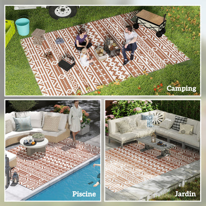 Reversible Outdoor Rug 1.8 x 2.7 m, weather-resistant PP geometric wall pattern floor mat, includes carry bag, outdoor terrace rug, red and white