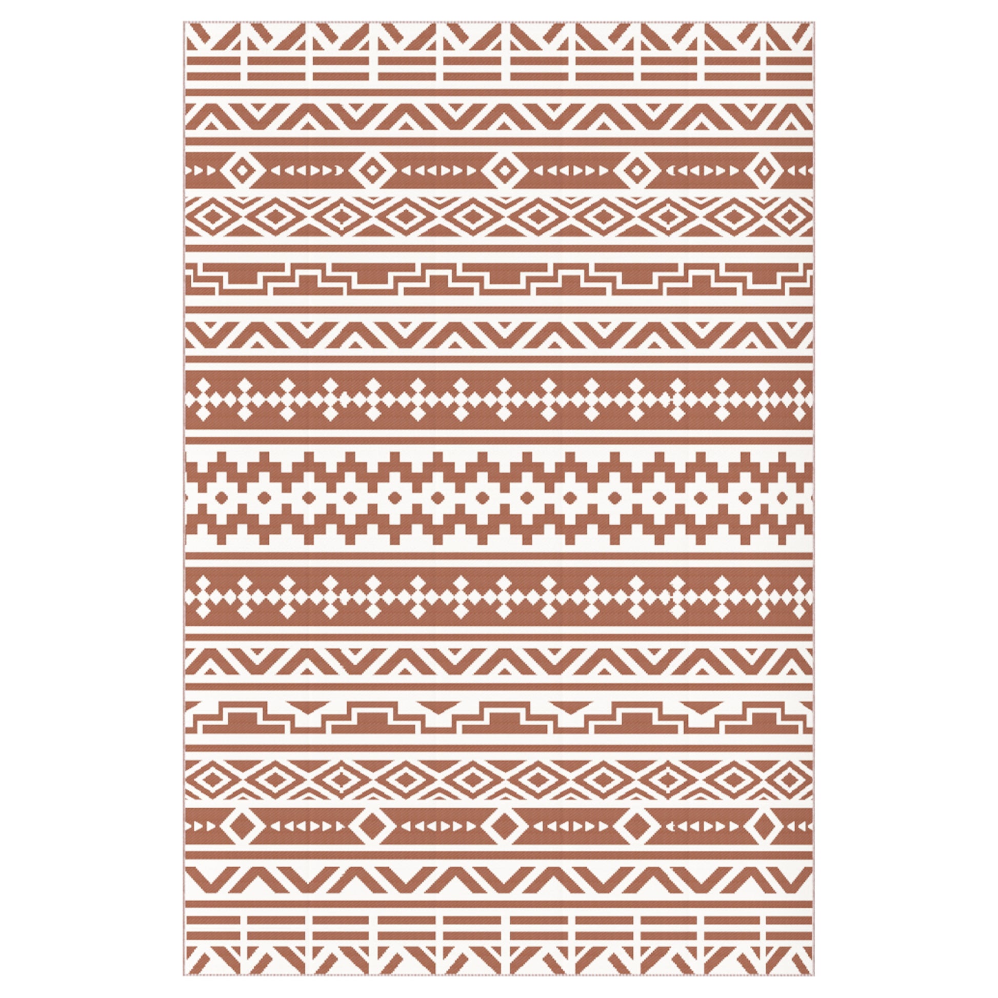 Reversible Outdoor Rug 1.8 x 2.7 m, weather-resistant PP geometric wall pattern floor mat, includes carry bag, outdoor terrace rug, red and white